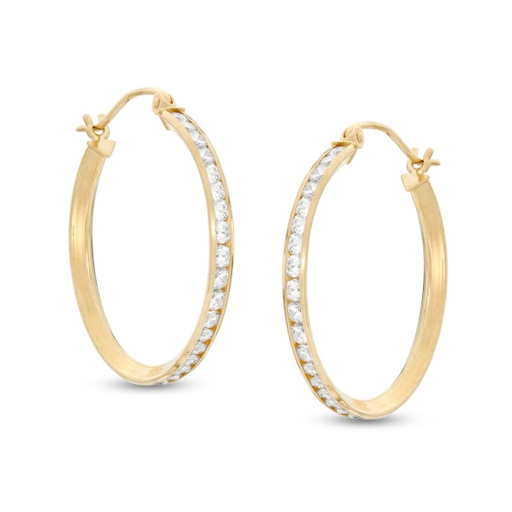 10K Tube Hollow Gold CZ Hoops