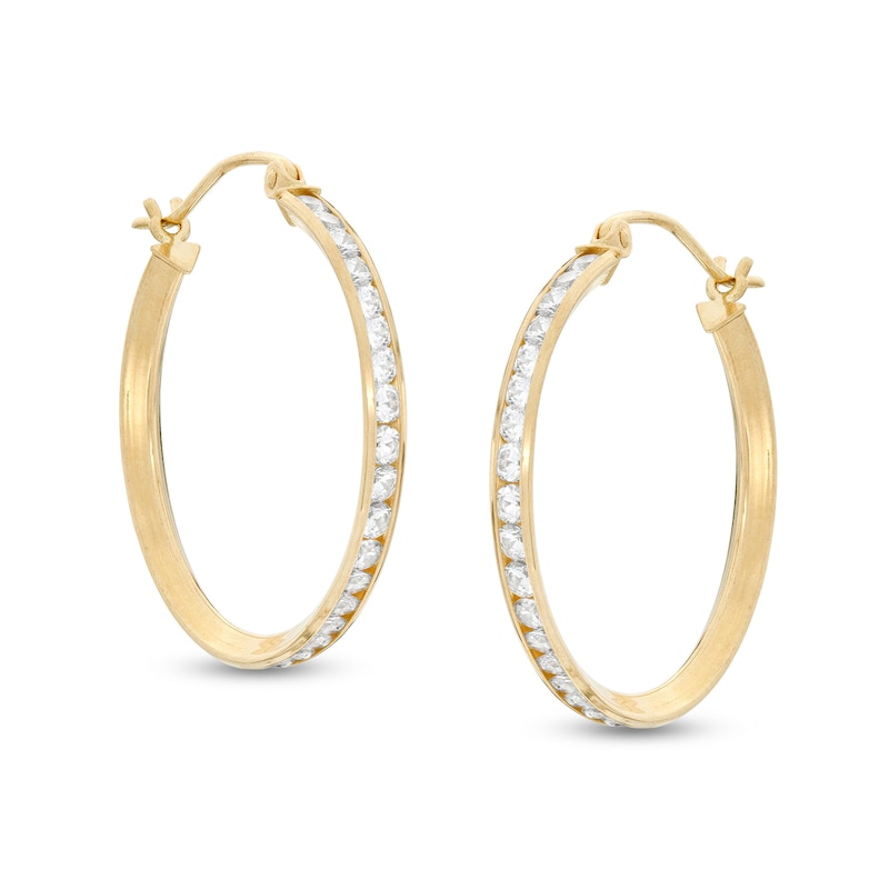 10K Tube Hollow Gold CZ Hoops
