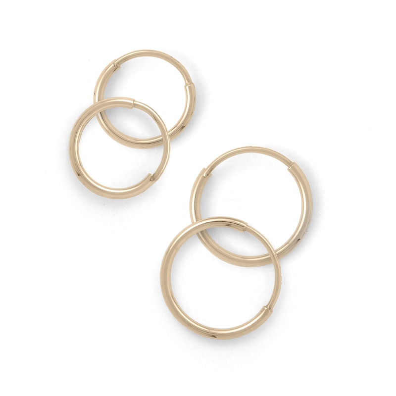 8mm and 10mm Continuous Tube Hoop Earrings Set in 14K Tube Hollow Gold