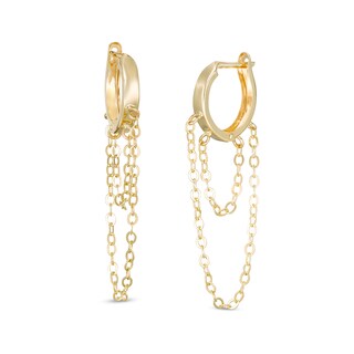 Double Strand Chain Drop 12mm Huggie Hoop Earrings in 10K Gold