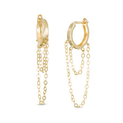 Double Strand Chain Drop 12mm Huggie Hoop Earrings in 10K Gold