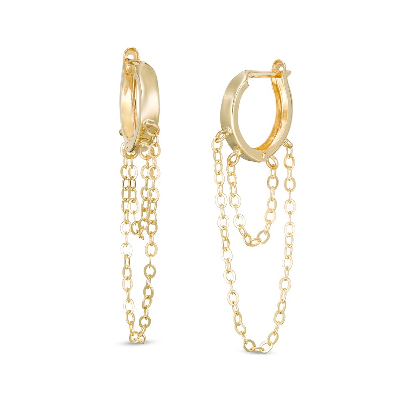 Main Image 1 of Double Strand Chain Drop 12mm Huggie Hoop Earrings in 10K Gold