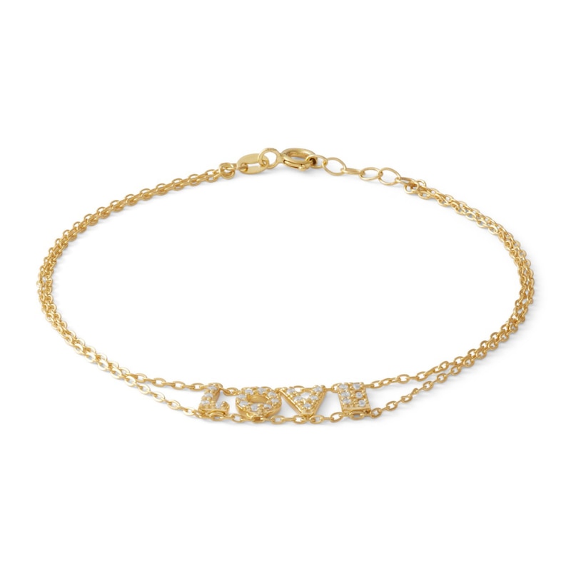 Made in Italy Cubic Zirconia "LOVE" Double Strand Bracelet in 10K Gold - 7.5"