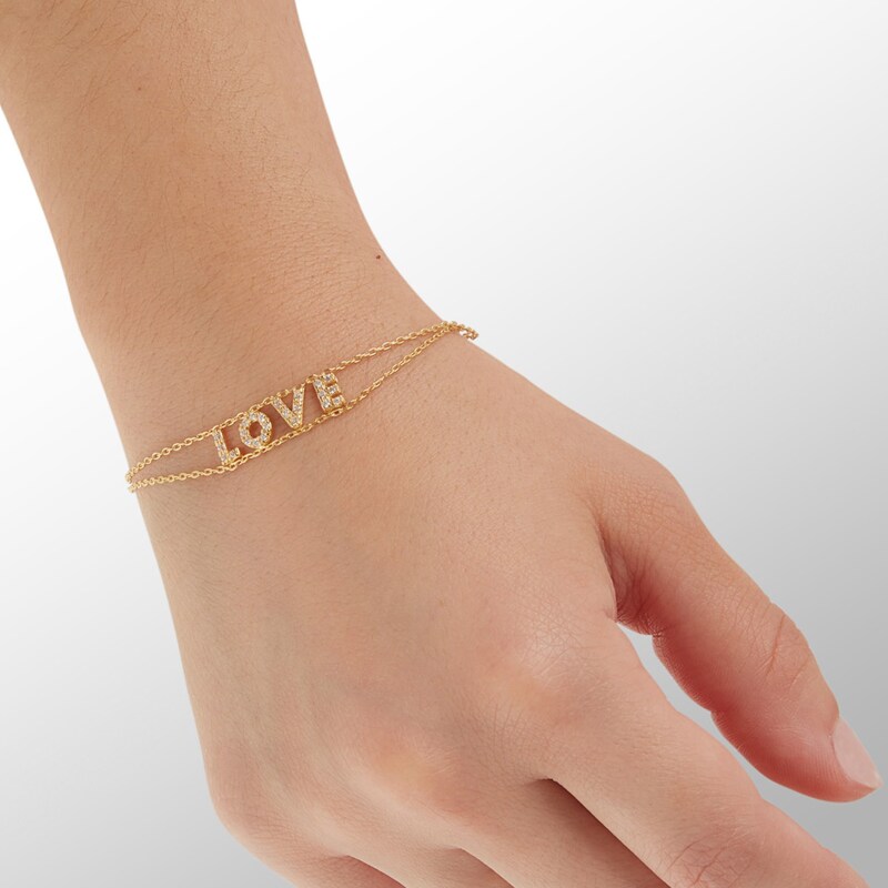 Made in Italy Cubic Zirconia "LOVE" Double Strand Bracelet in 10K Gold - 7.5"