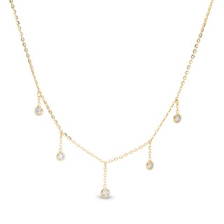 Made in Italy Cubic Zirconia Dangle Station Choker Necklace in 10K Gold - 16"