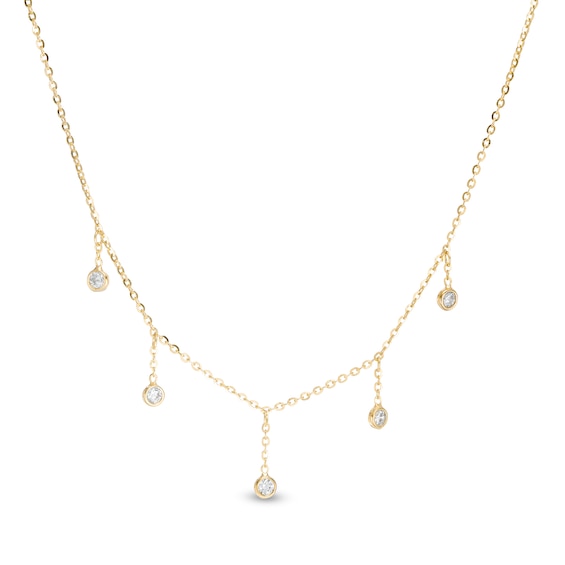 Made in Italy Cubic Zirconia Dangle Station Choker Necklace in 10K Gold - 16"