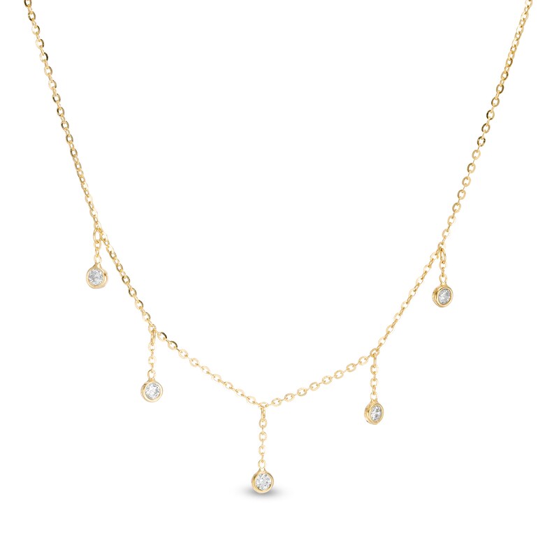 Made in Italy Cubic Zirconia Dangle Station Choker Necklace in 10K Gold - 16"