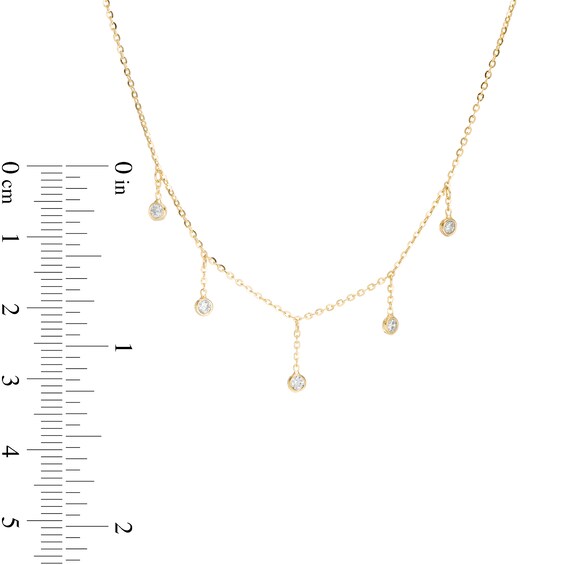 Made in Italy Cubic Zirconia Dangle Station Choker Necklace in 10K Gold - 16"