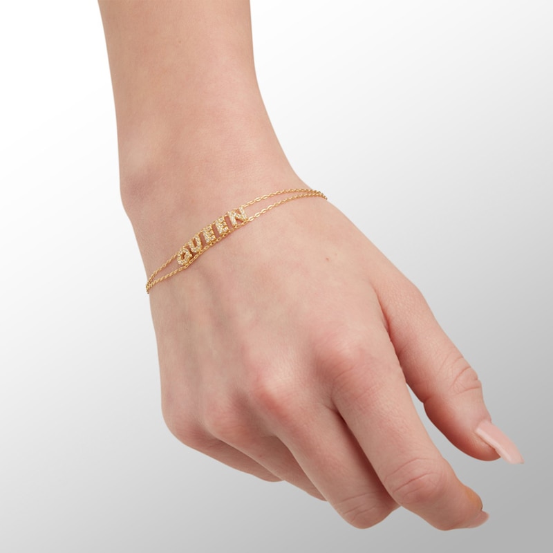Main Image 3 of Made in Italy Cubic Zirconia "QUEEN" Double Strand Bracelet in 10K Solid Gold Chain and Casting Elements - 8"