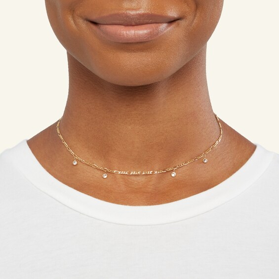 Made in Italy 3.5mm Cubic Zirconia Station Choker Necklace in 10K Solid Gold - 16"
