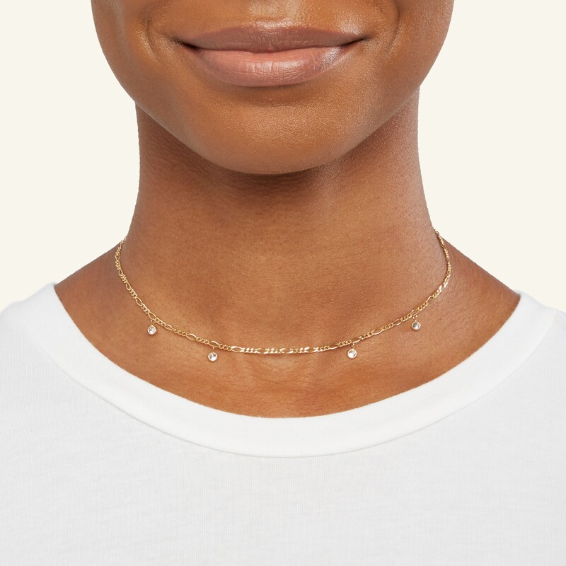 Main Image 3 of Made in Italy 3.5mm Cubic Zirconia Station Choker Necklace in 10K Solid Gold - 16"
