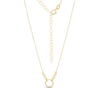 10K Solid Gold CZ Open Circle Pendant Made in Italy - 12" + 4"