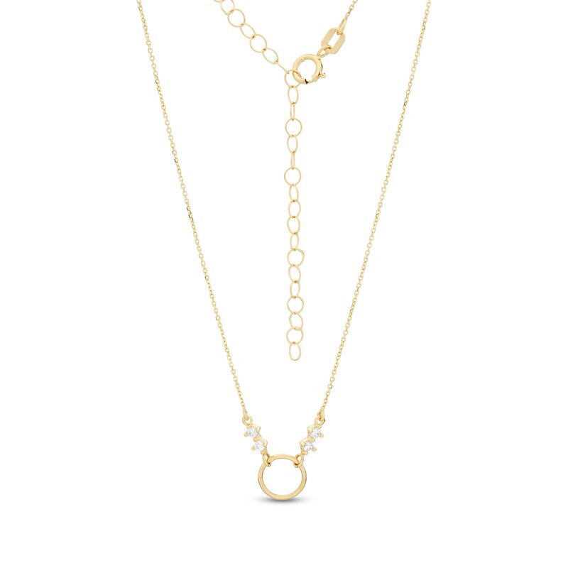 10K Solid Gold CZ Open Circle Pendant Made in Italy - 12" + 4"