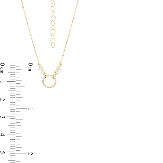 10K Solid Gold CZ Open Circle Pendant Made in Italy - 12" + 4"