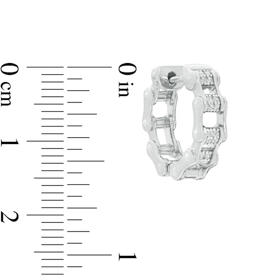 1/20 CT. T.W. Diamond Bicycle Chain 11.8mm Huggie Hoop Earrings in Sterling Silver