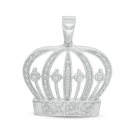1/6 CT. T.W. Diamond "KING" Crown Necklace Charm in Sterling Silver