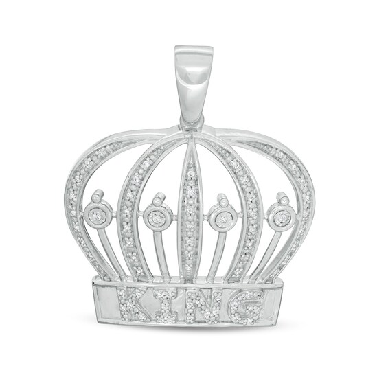 1/6 CT. T.W. Diamond "KING" Crown Necklace Charm in Sterling Silver