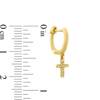 1/20 CT. T.W. Diamond Cross Dangle 9mm Huggie Hoop Earrings in 10K Gold