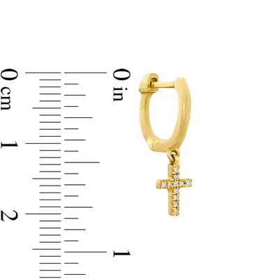 1/20 CT. T.W. Diamond Cross Dangle 9mm Huggie Hoop Earrings in 10K Gold