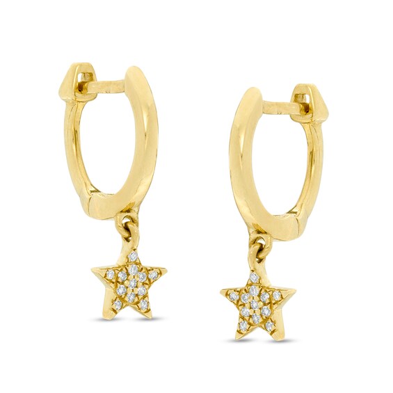 1/20 CT. T.W. Diamond Star Dangle Huggie Hoop Earrings in 10K Gold