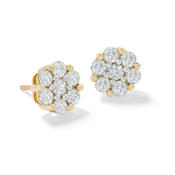 10K Solid Gold 1 CT. T.W. Diamond Flower Studs