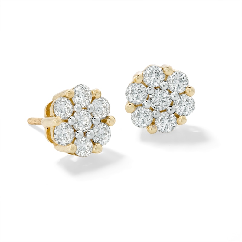 10K Solid Gold 1 CT. T.W. Diamond Flower Studs