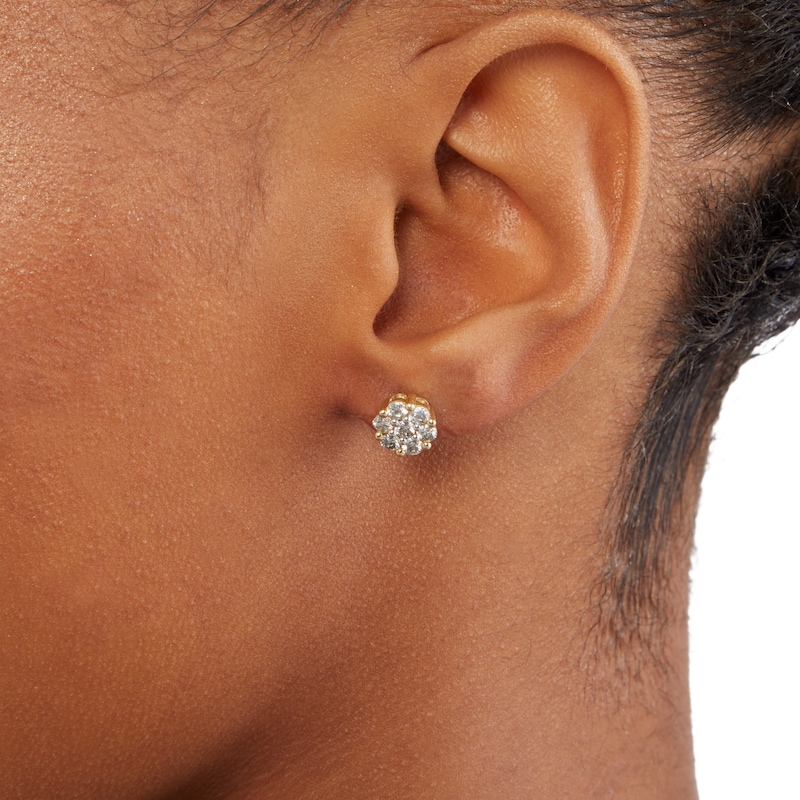 10K Solid Gold Diamond Flower Studs