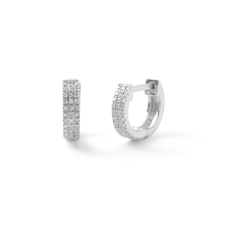 1/15 CT. T.W. Diamond Triple Row 8.1mm Huggie Hoop Earrings in Sterling Silver
