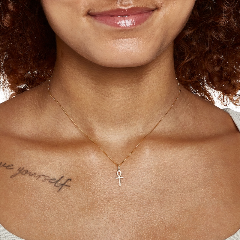 Main Image 3 of 1/20 CT. T.W. Diamond Ankh Symbol Necklace Charm in 10K Gold