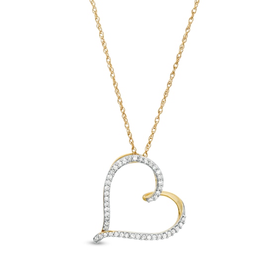 1/10 CT. T.W. Diamond Tilted Loop Heart Pendant in 10K Gold