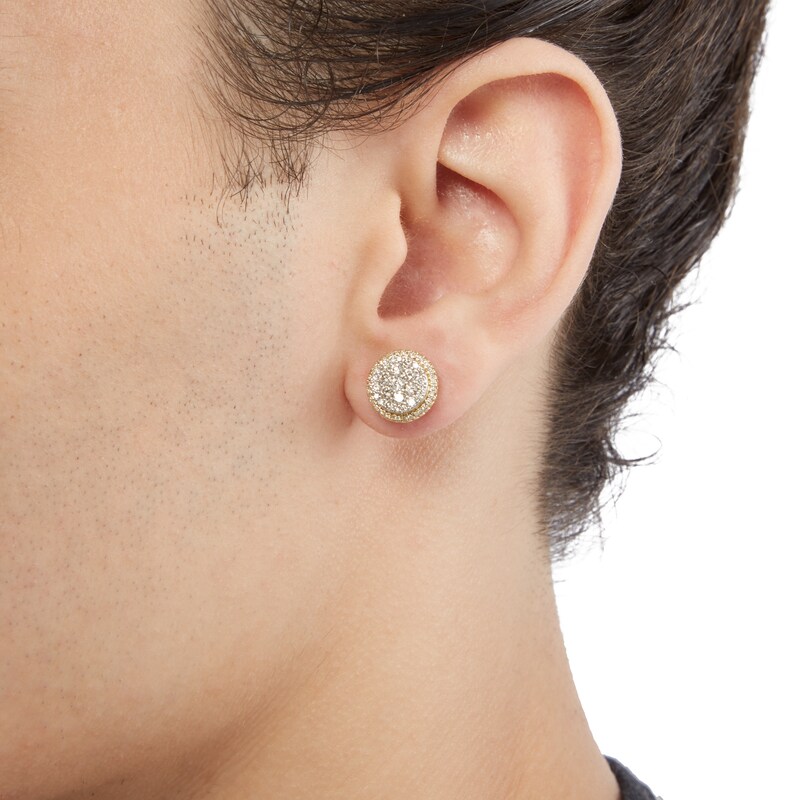 Main Image 4 of 10K Solid Gold 1 CT. T.W. Diamond Round Frame Studs