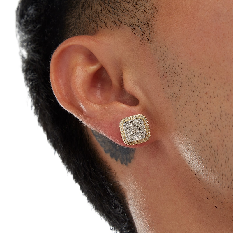 Main Image 2 of 10K Solid Gold 1 CT. T.W. Diamond Cushion Frame Studs