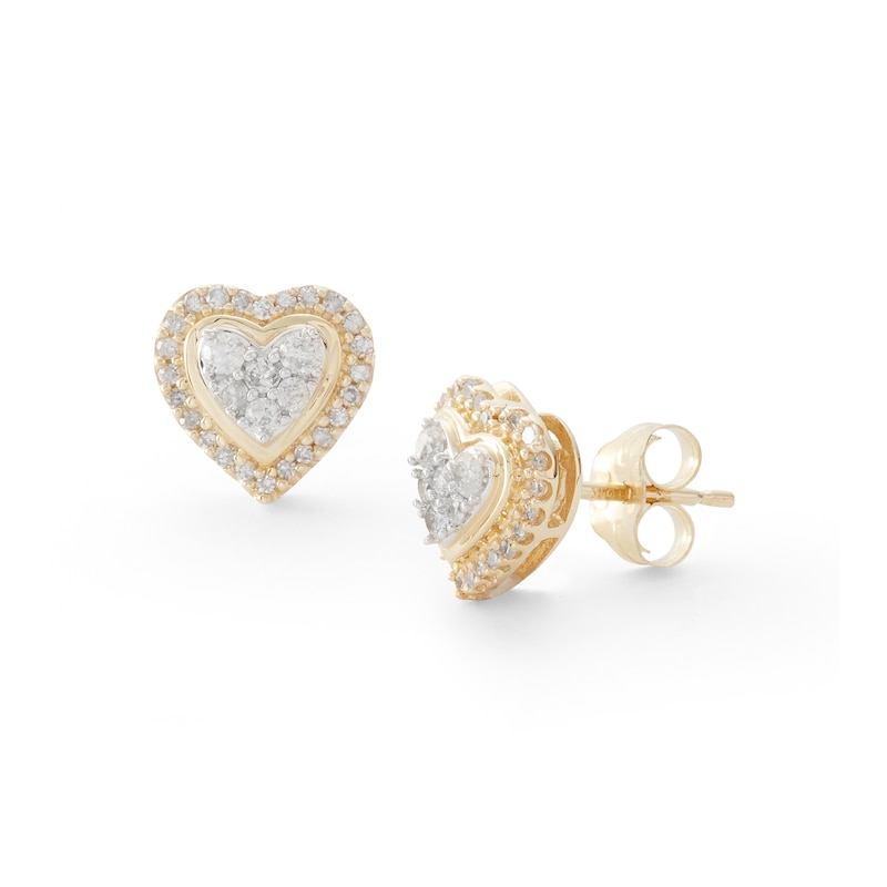 1/3 CT. T.W. Composite Diamond Heart Frame Stud Earrings in 10K Gold