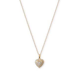 10K Gold 1/4 CT. T.W. Diamond Double Framed Heart Pendant - 18"