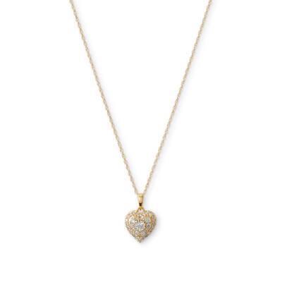 10K Gold 1/4 CT. T.W. Diamond Double Framed Heart Pendant - 18"