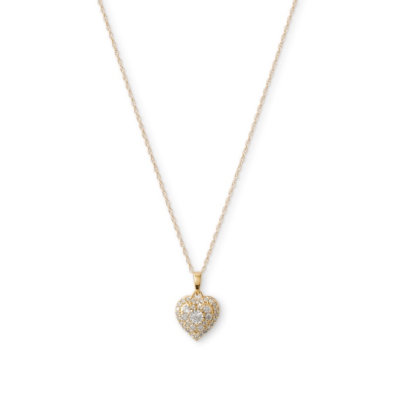 10K Gold 1/4 CT. T.W. Diamond Double Framed Heart Pendant - 18"