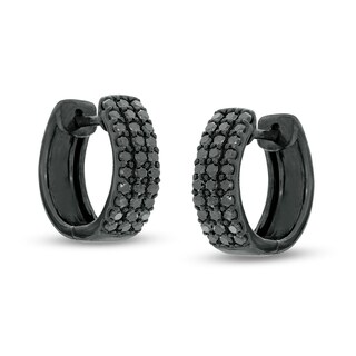 1/2 CT. T.W. Black Diamond Triple Row 12.5mm Huggie Hoop Earrings in Sterling Silver with Black Rhodium