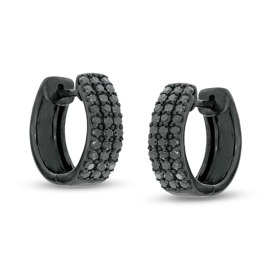 1/2 CT. T.W. Black Diamond Triple Row 12.5mm Huggie Hoop Earrings in Sterling Silver with Black Rhodium