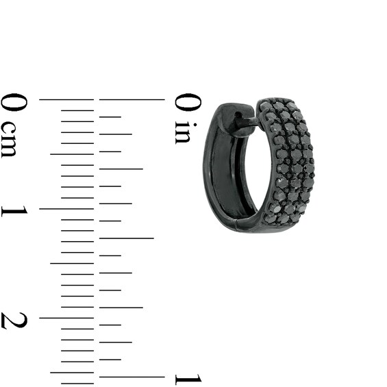 1/2 CT. T.W. Black Diamond Triple Row 12.5mm Huggie Hoop Earrings in Sterling Silver with Black Rhodium