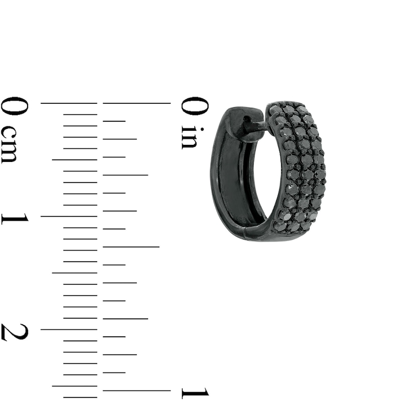 Main Image 2 of 1/2 CT. T.W. Black Diamond Triple Row 12.5mm Huggie Hoop Earrings in Sterling Silver with Black Rhodium