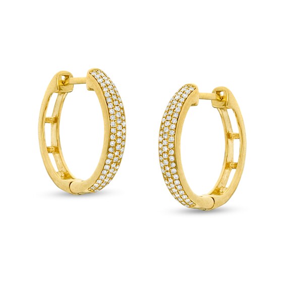 1/5 CT. T.W. Diamond Triple Row 13.9mm Hoop Earrings in 10K Gold