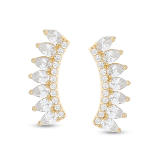 Cubic Zirconia Curved Crawler-Style Stud Earrings in 10K Gold