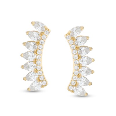 Cubic Zirconia Curved Crawler-Style Stud Earrings in 10K Gold