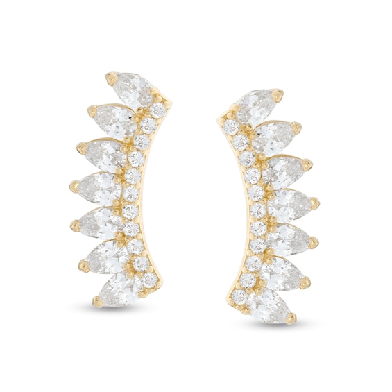 Cubic Zirconia Curved Crawler-Style Stud Earrings in 10K Gold