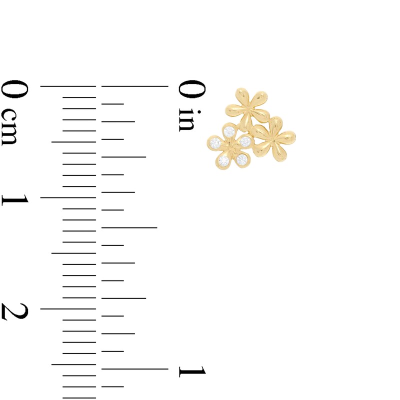 Main Image 2 of Cubic Zirconia Triple Jasmine Flower Stud Earring in 10K Gold