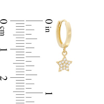 Cubic Zirconia Star and Crescent Moon Dangle Huggie Hoop Earrings in 10K Gold Casting Solid