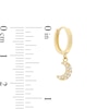 Thumbnail Image 2 of Cubic Zirconia Star and Crescent Moon Dangle Huggie Hoop Earrings in 10K Gold Casting Solid