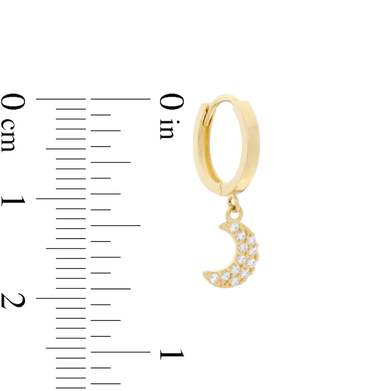 Cubic Zirconia Star and Crescent Moon Dangle Huggie Hoop Earrings in 10K Gold Casting Solid