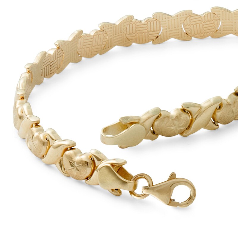 Heart "X" Stampato Bracelet in 10K Semi-Solid Gold - 7.5"