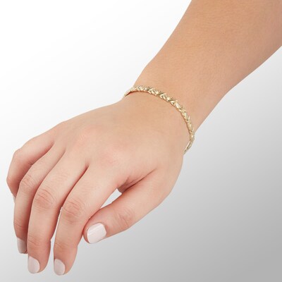 Heart "X" Stampato Bracelet in 10K Semi-Solid Gold - 7.5"